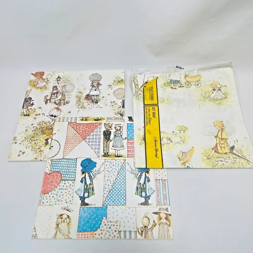 Vintage‎ Gift Wrap Lot of 3 Holly Hobbie Hallmark Wrapping Paper Scrapbook